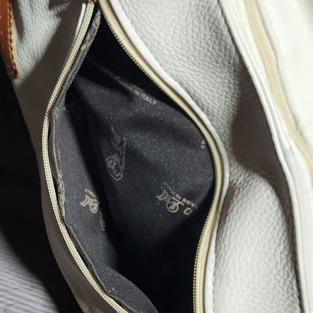 Valentina Italy Leather Handbag White Brown Medium - Picture 8 of 16